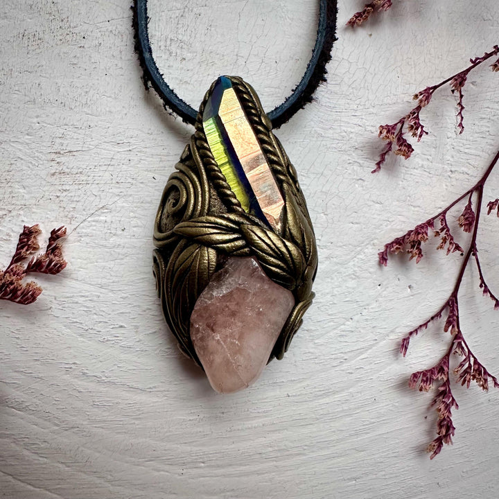 Angel Aura Quartz and Morganite Necklace - FairyGardenGlow