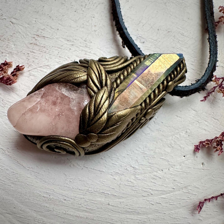 Angel Aura Quartz and Morganite Necklace - FairyGardenGlow