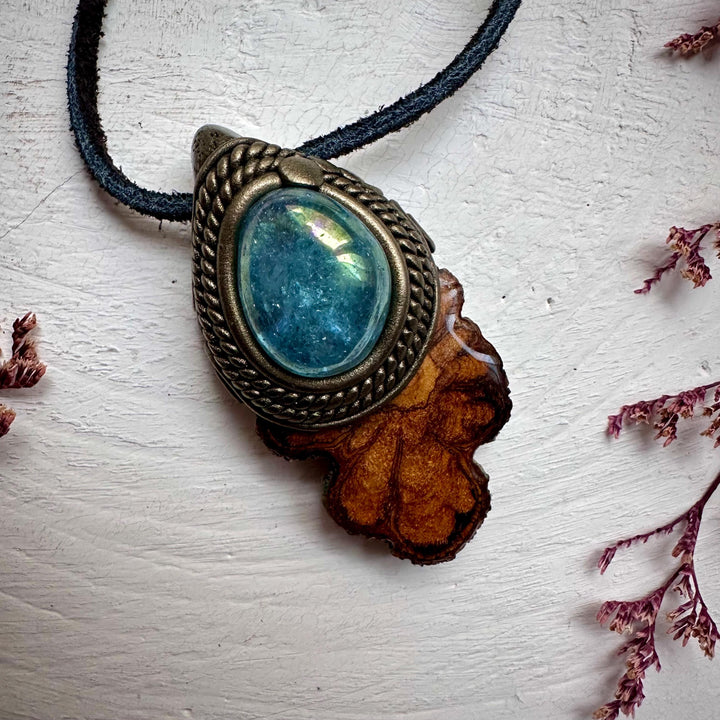 Ayahuasca Vine and Aqua Aura Quartz Necklace - FairyGardenGlow