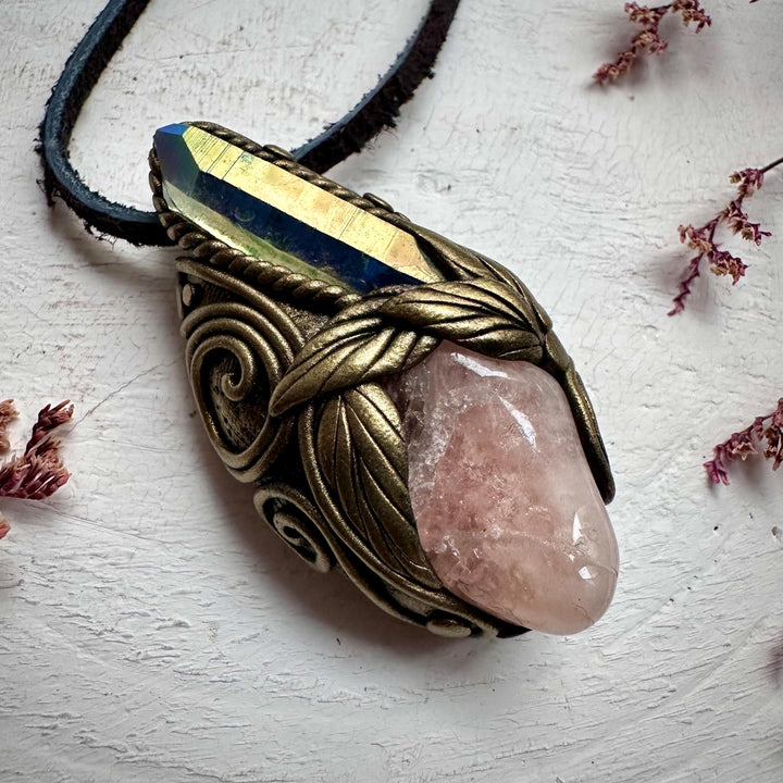 Angel Aura Quartz and Morganite Necklace - FairyGardenGlow