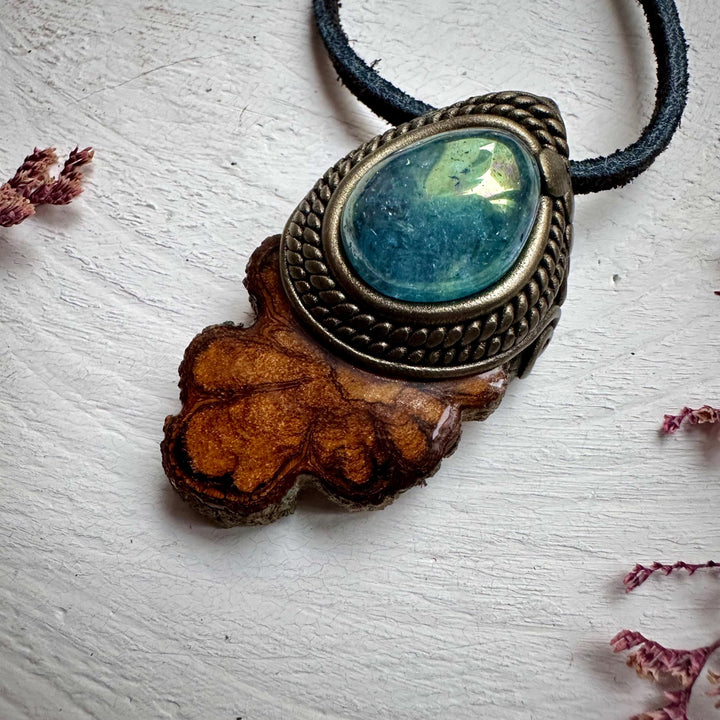 Ayahuasca Vine and Aqua Aura Quartz Necklace - FairyGardenGlow