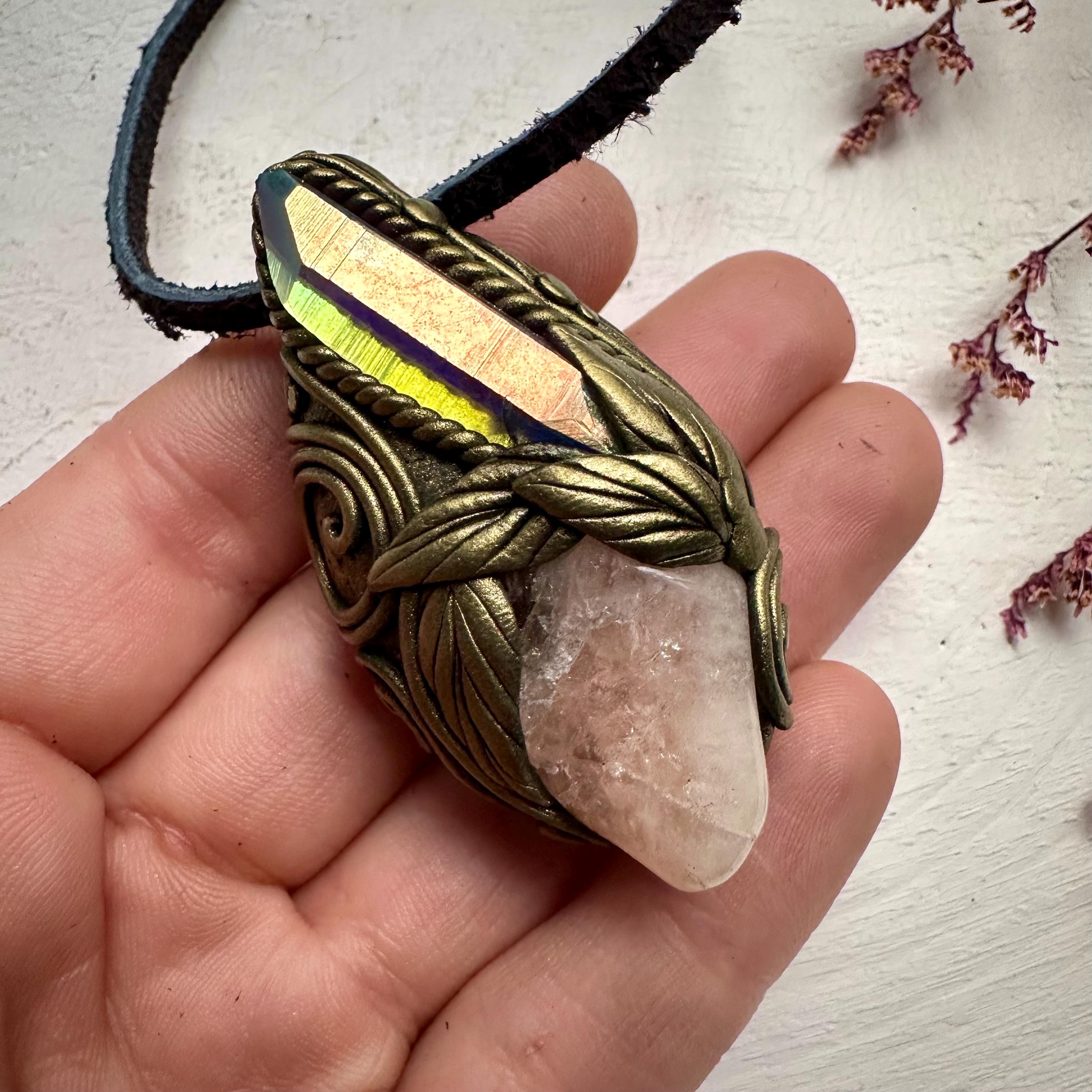 Angel Aura Quartz and Morganite Necklace - FairyGardenGlow