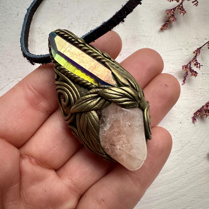 Angel Aura Quartz and Morganite Necklace - FairyGardenGlow