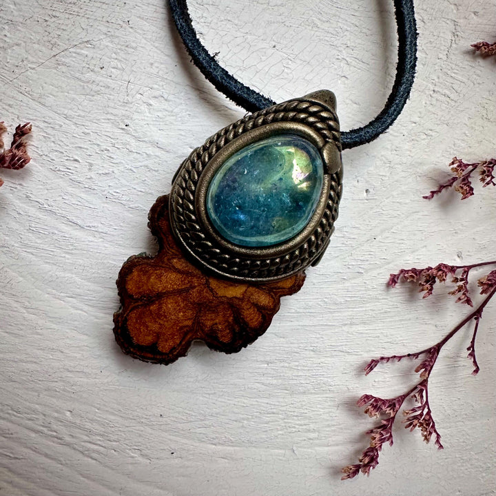 Ayahuasca Vine and Aqua Aura Quartz Necklace - FairyGardenGlow