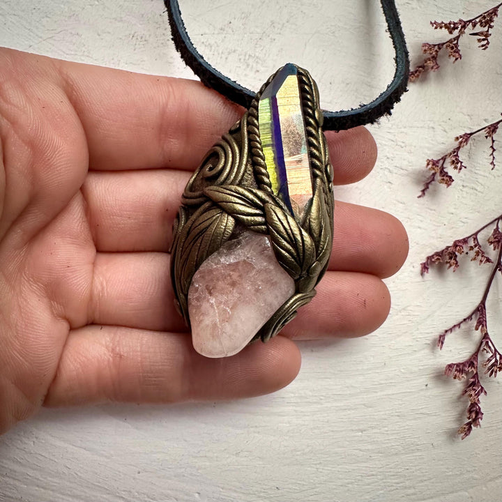 Angel Aura Quartz and Morganite Necklace - FairyGardenGlow