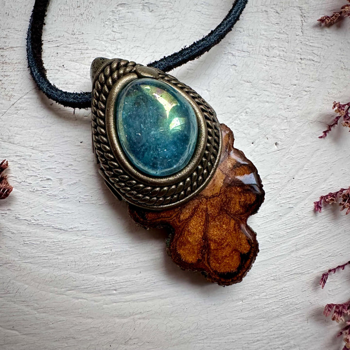 Ayahuasca Vine and Aqua Aura Quartz Necklace - FairyGardenGlow