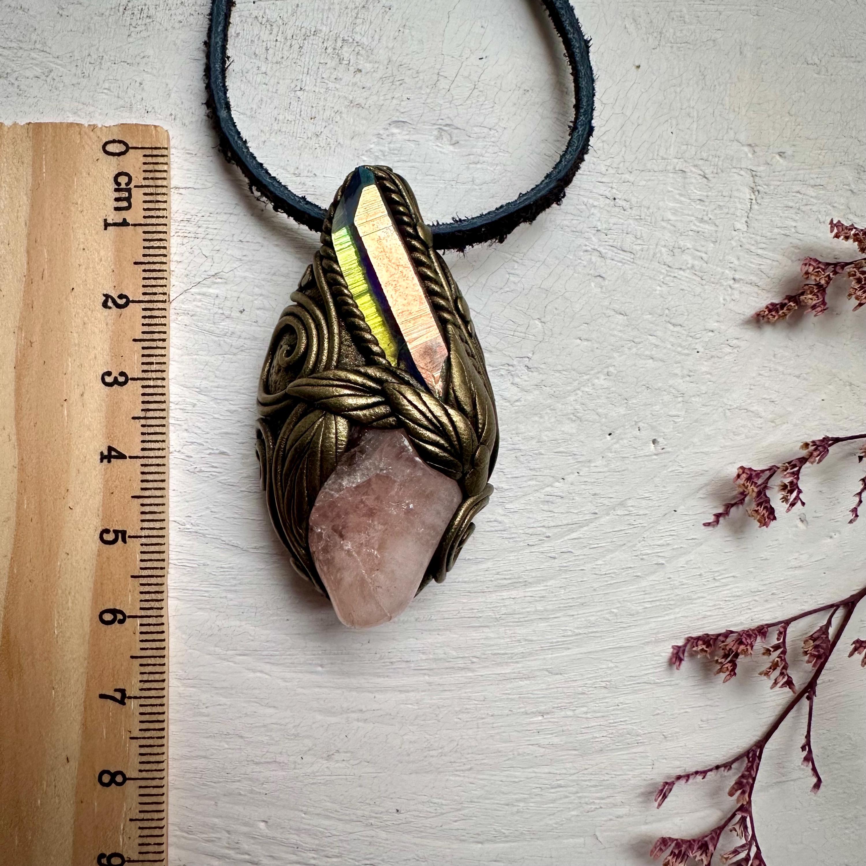Angel Aura Quartz and Morganite Necklace - FairyGardenGlow