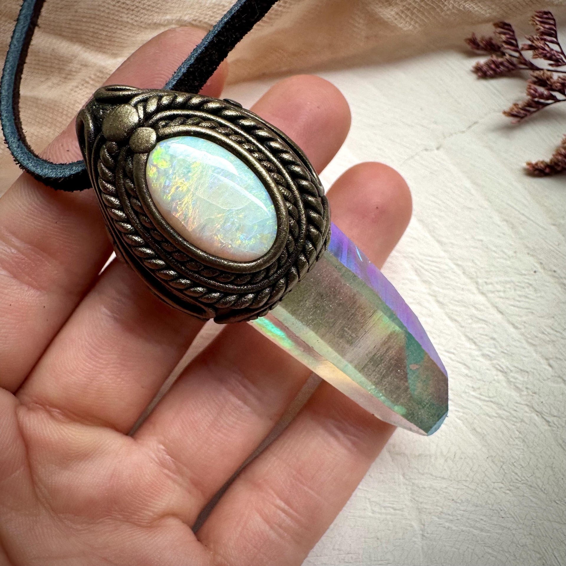Angel Aura Quartz and Australian Opal Necklace
