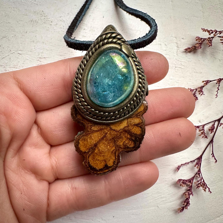 Ayahuasca Vine and Aqua Aura Quartz Necklace - FairyGardenGlow