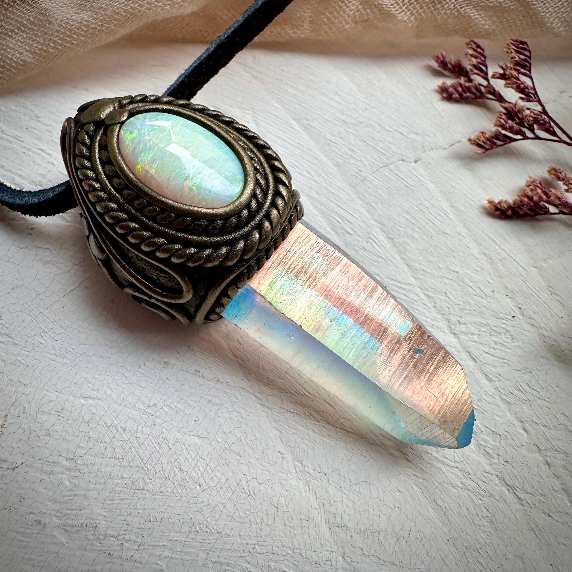 Angel Aura Quartz and Australian Opal Necklace