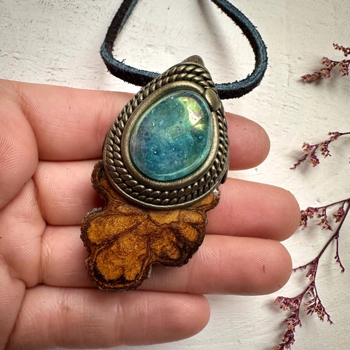 Ayahuasca Vine and Aqua Aura Quartz Necklace - FairyGardenGlow