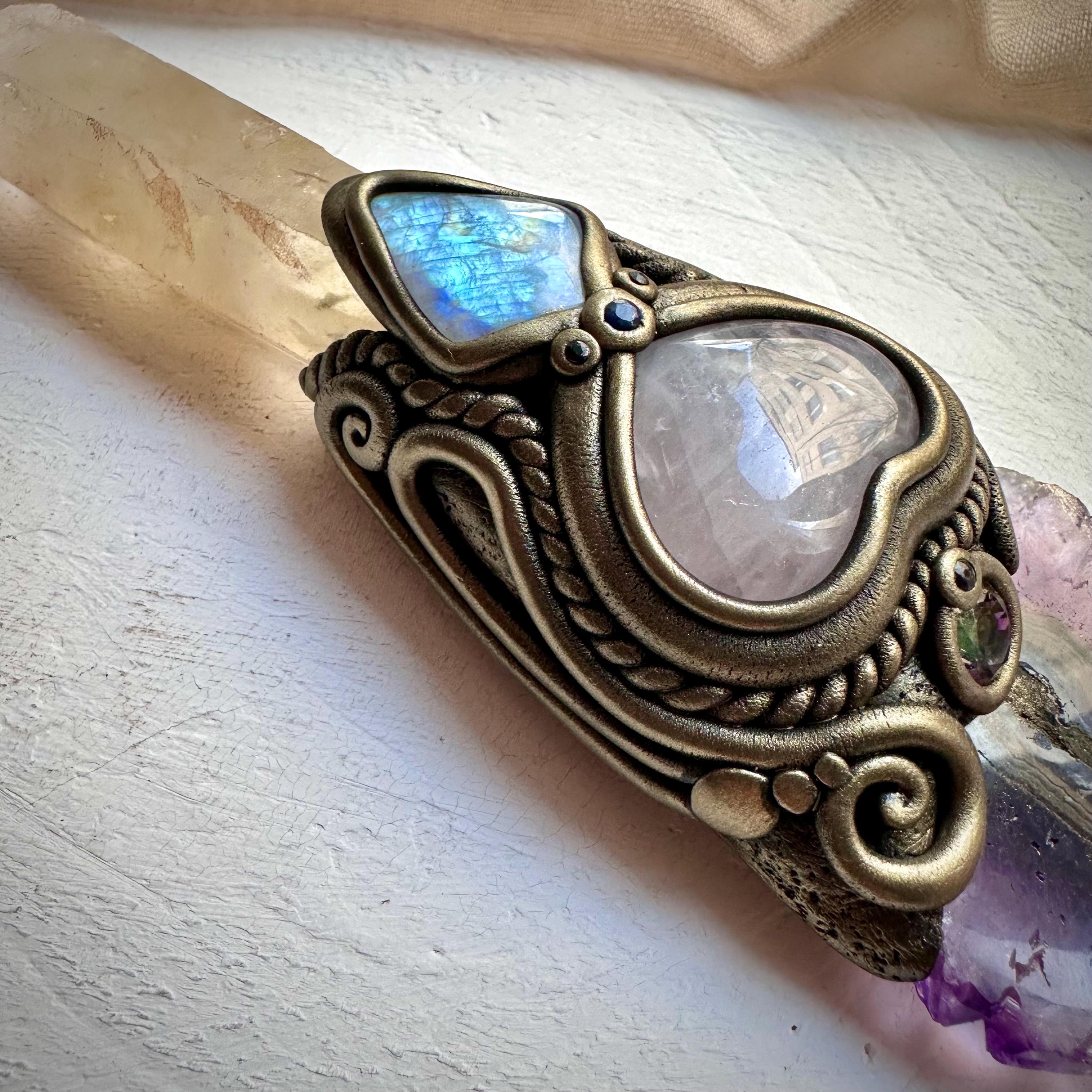 Kundalini Citrine Amethyst Stalactite Rose Quartz Heart Rainbow Moonstone Mystic Topaz Blue Sapphire Wand - FairyGardenGlow