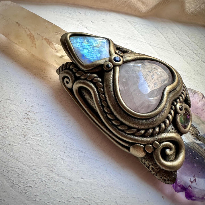 Kundalini Citrine Amethyst Stalactite Rose Quartz Heart Rainbow Moonstone Mystic Topaz Blue Sapphire Wand - FairyGardenGlow