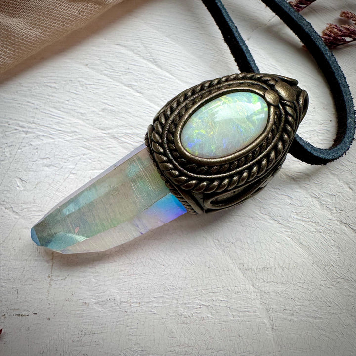 Angel Aura Quartz and Australian Opal Necklace - FairyGardenGlow