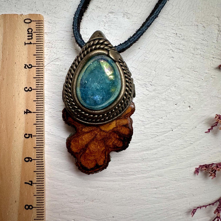 Ayahuasca Vine and Aqua Aura Quartz Necklace - FairyGardenGlow