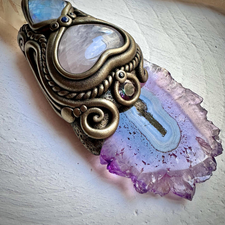 Kundalini Citrine Amethyst Stalactite Rose Quartz Heart Rainbow Moonstone Mystic Topaz Blue Sapphire Wand - FairyGardenGlow