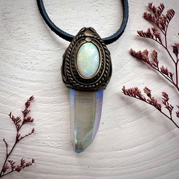 Angel Aura Quartz and Australian Opal Necklace - FairyGardenGlow