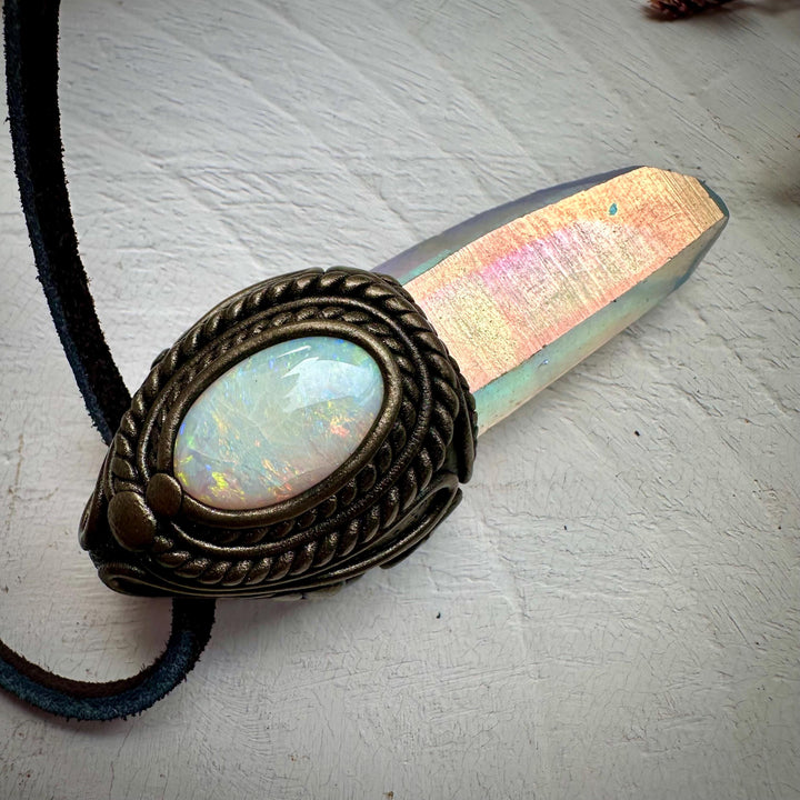 Angel Aura Quartz and Australian Opal Necklace - FairyGardenGlow