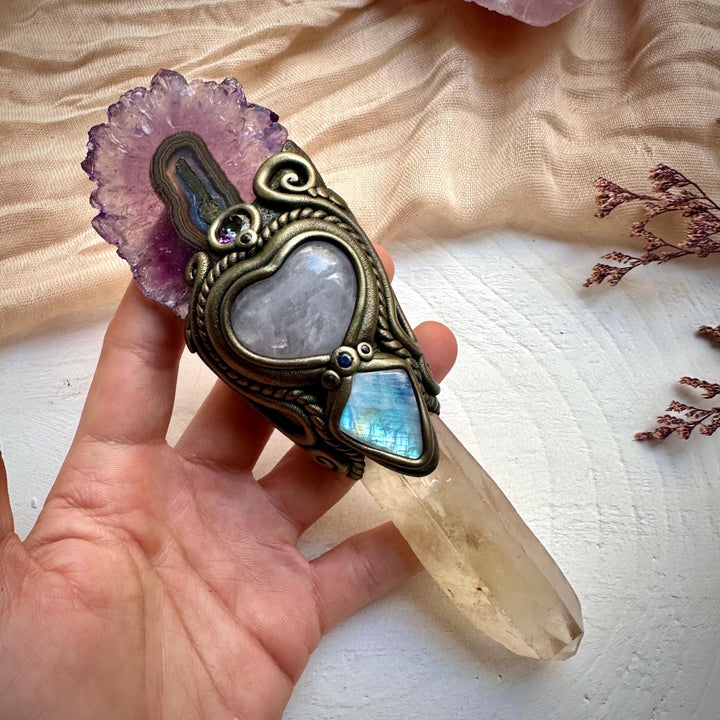 Kundalini Citrine Amethyst Stalactite Rose Quartz Heart Rainbow Moonstone Mystic Topaz Blue Sapphire Wand - FairyGardenGlow
