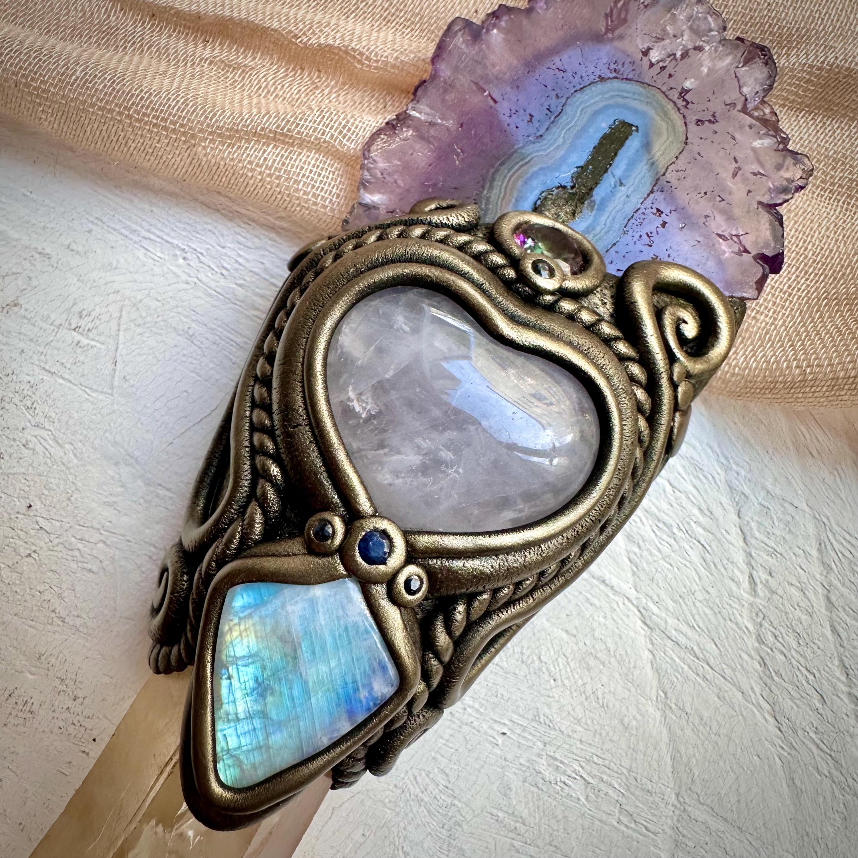 Kundalini Citrine Amethyst Stalactite Rose Quartz Heart Rainbow Moonstone Mystic Topaz Blue Sapphire Wand - FairyGardenGlow