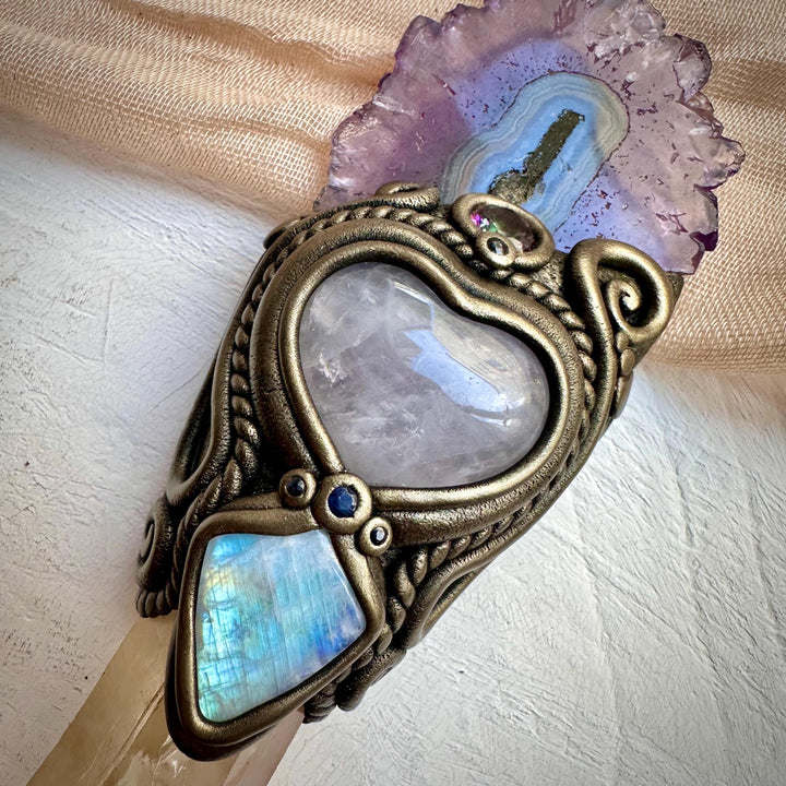 Kundalini Citrine Amethyst Stalactite Rose Quartz Heart Rainbow Moonstone Mystic Topaz Blue Sapphire Wand - FairyGardenGlow