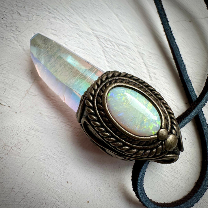 Angel Aura Quartz and Australian Opal Necklace - FairyGardenGlow