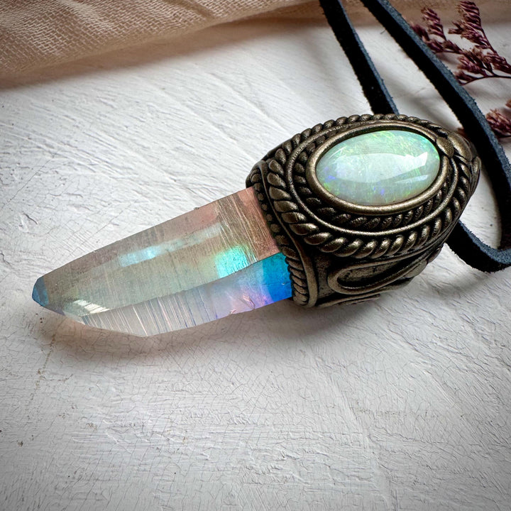 Angel Aura Quartz and Australian Opal Necklace - FairyGardenGlow
