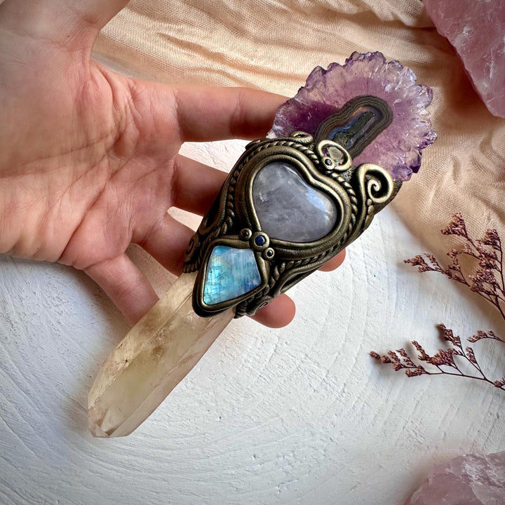 Kundalini Citrine Amethyst Stalactite Rose Quartz Heart Rainbow Moonstone Mystic Topaz Blue Sapphire Wand - FairyGardenGlow