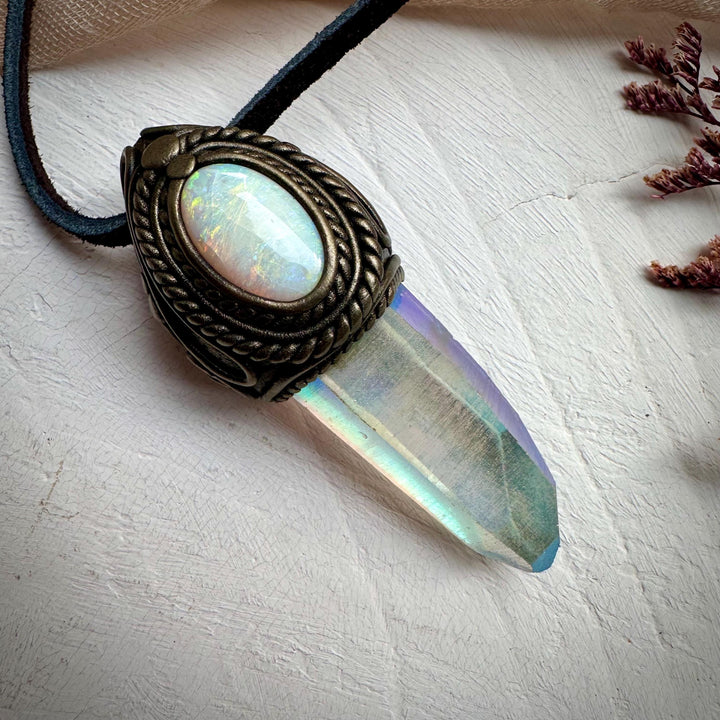 Angel Aura Quartz and Australian Opal Necklace - FairyGardenGlow