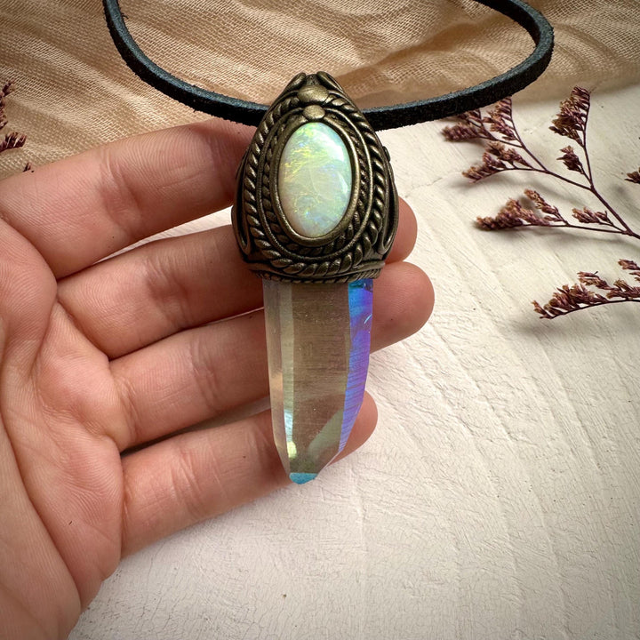 Angel Aura Quartz and Australian Opal Necklace - FairyGardenGlow