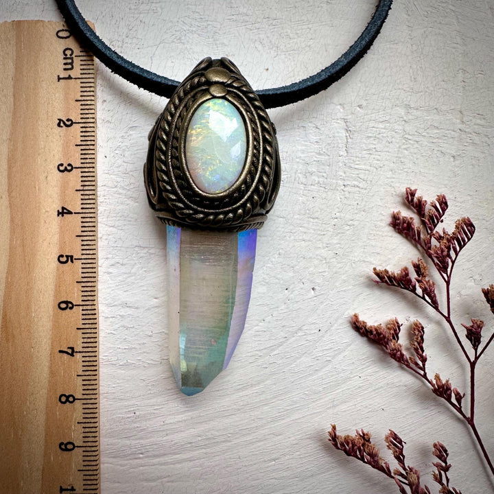 Angel Aura Quartz and Australian Opal Necklace - FairyGardenGlow