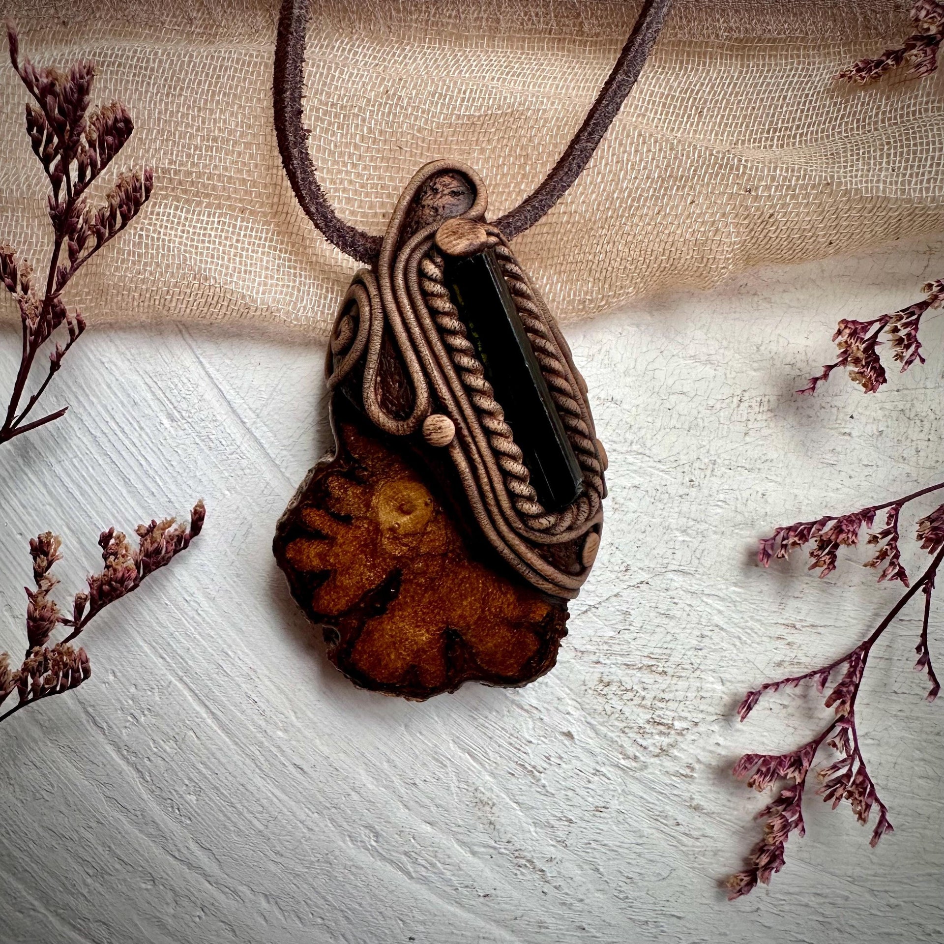 Ayahuasca Vine and Green Tourmaline Necklace - FairyGardenGlow