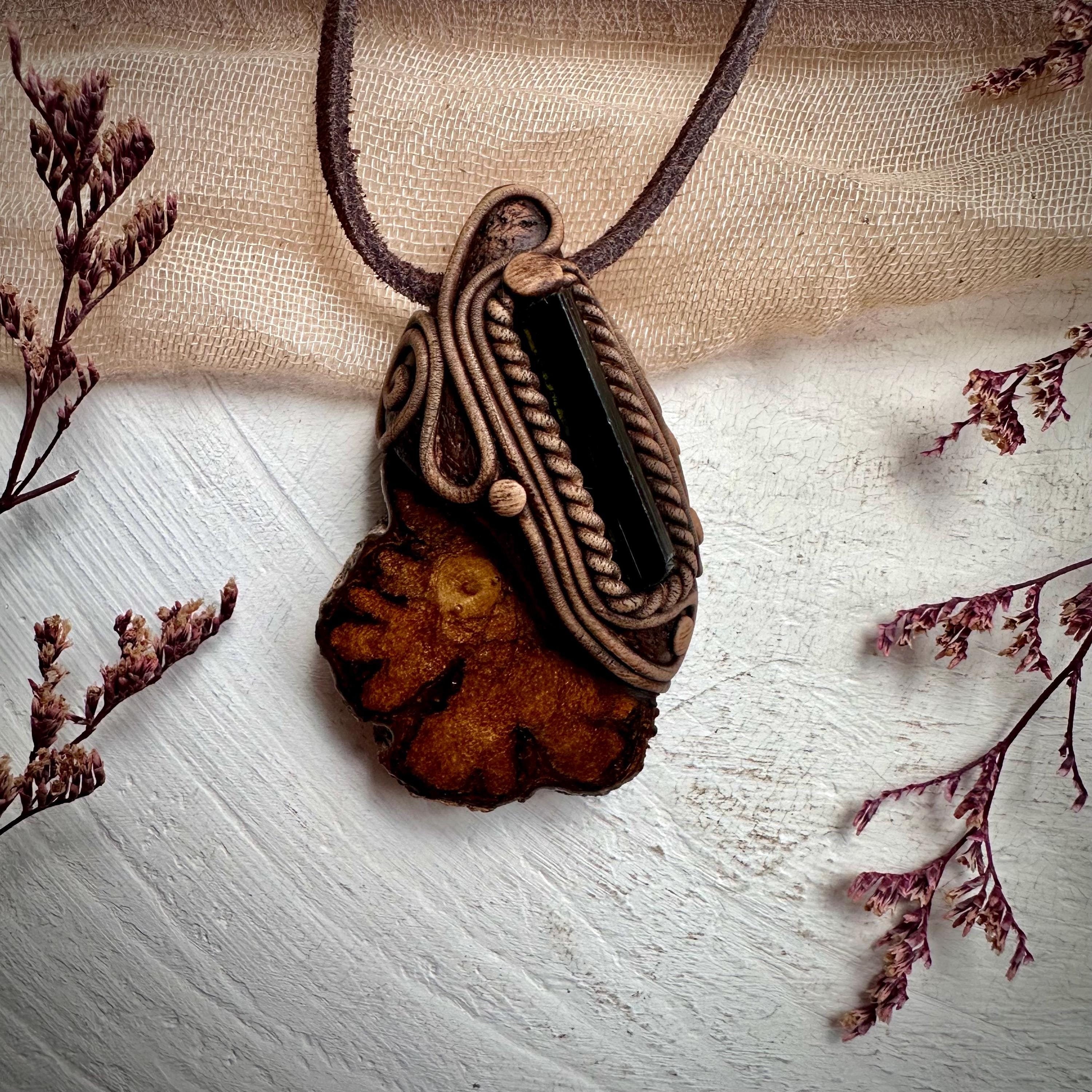 Ayahuasca Vine and Green Tourmaline Necklace - FairyGardenGlow