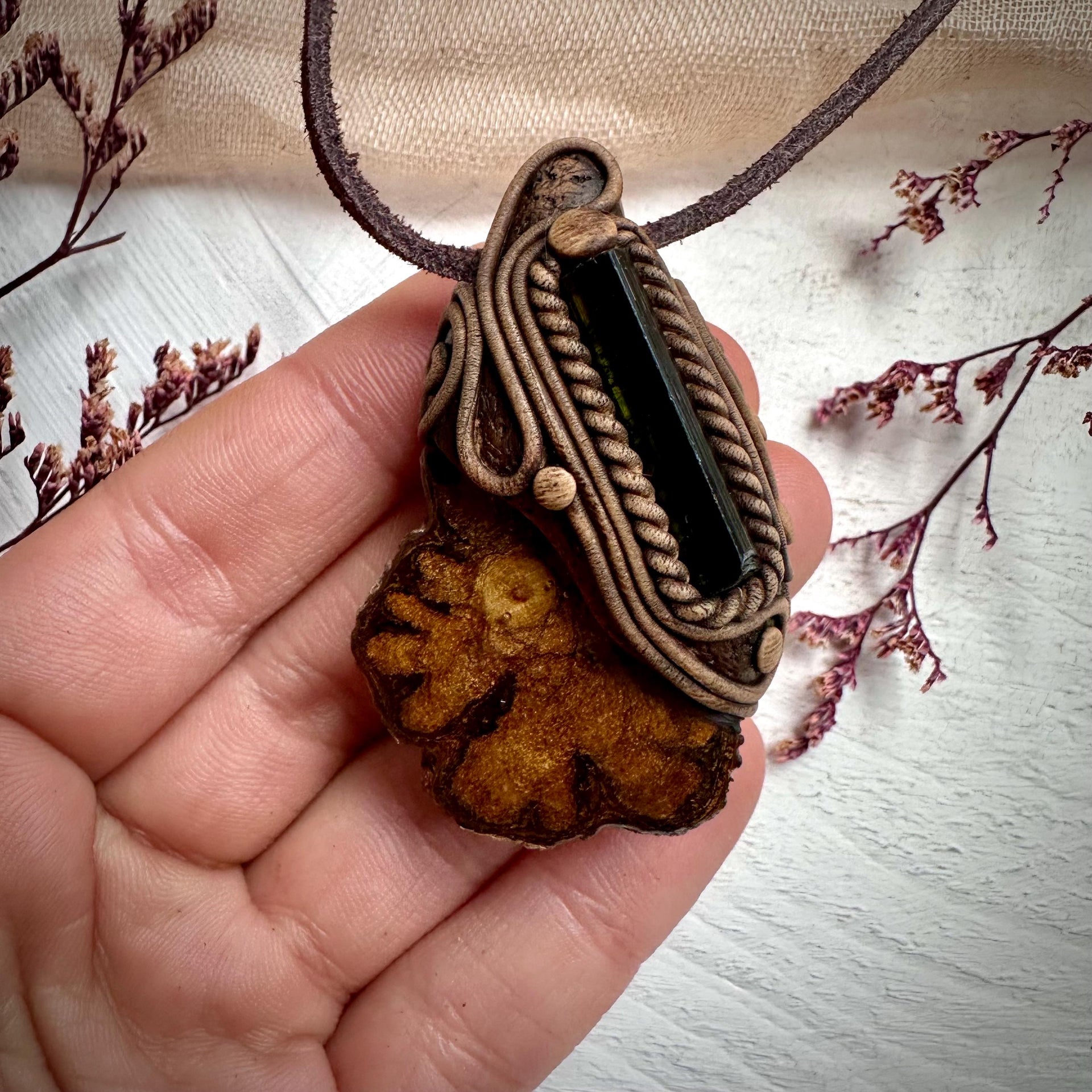 Ayahuasca Vine and Green Tourmaline Necklace - FairyGardenGlow