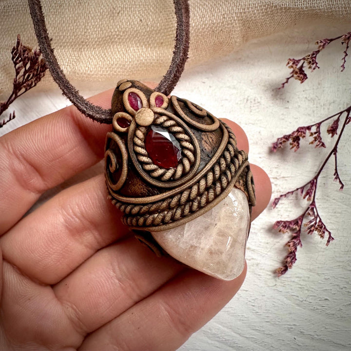 Morganite Red Garnet and Ruby Necklace - FairyGardenGlow