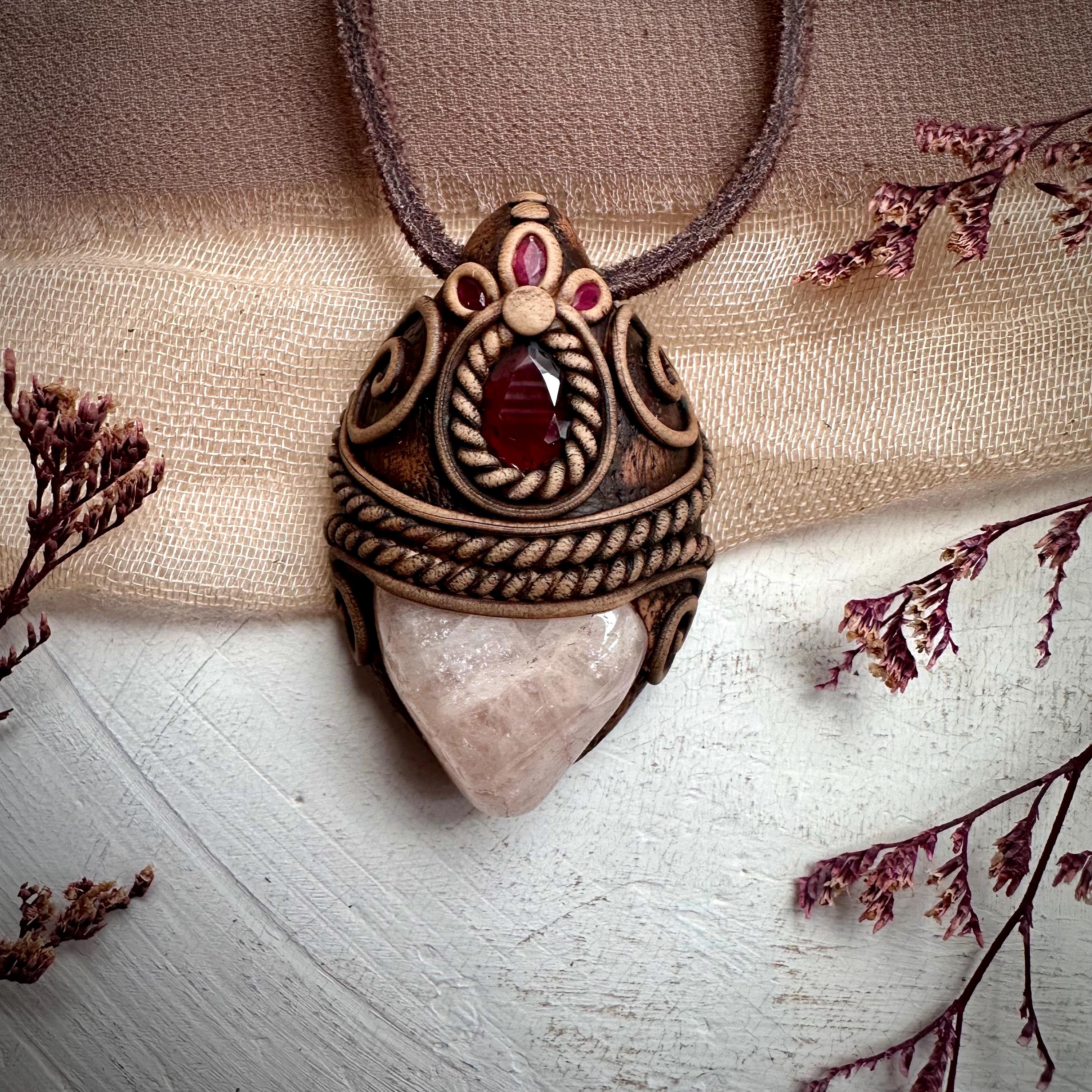 Morganite Red Garnet and Ruby Necklace - FairyGardenGlow