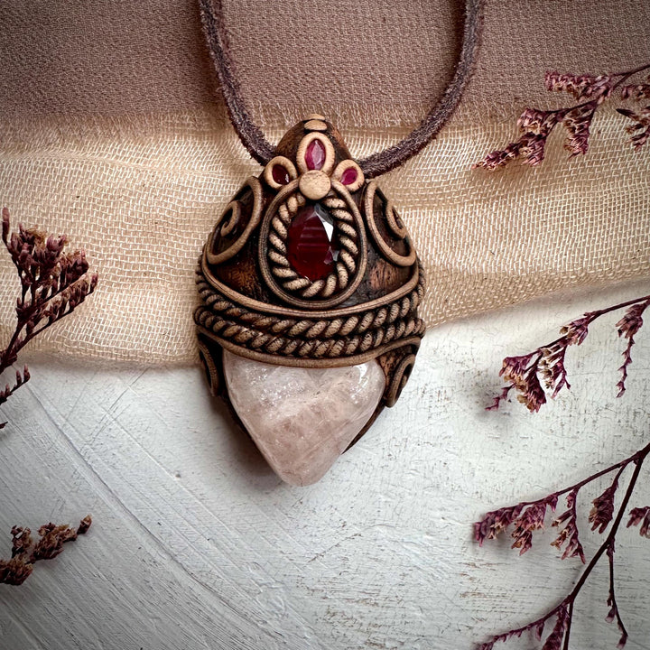 Morganite Red Garnet and Ruby Necklace - FairyGardenGlow