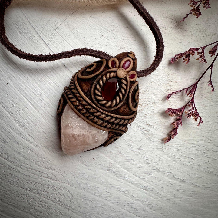 Morganite Red Garnet and Ruby Necklace - FairyGardenGlow