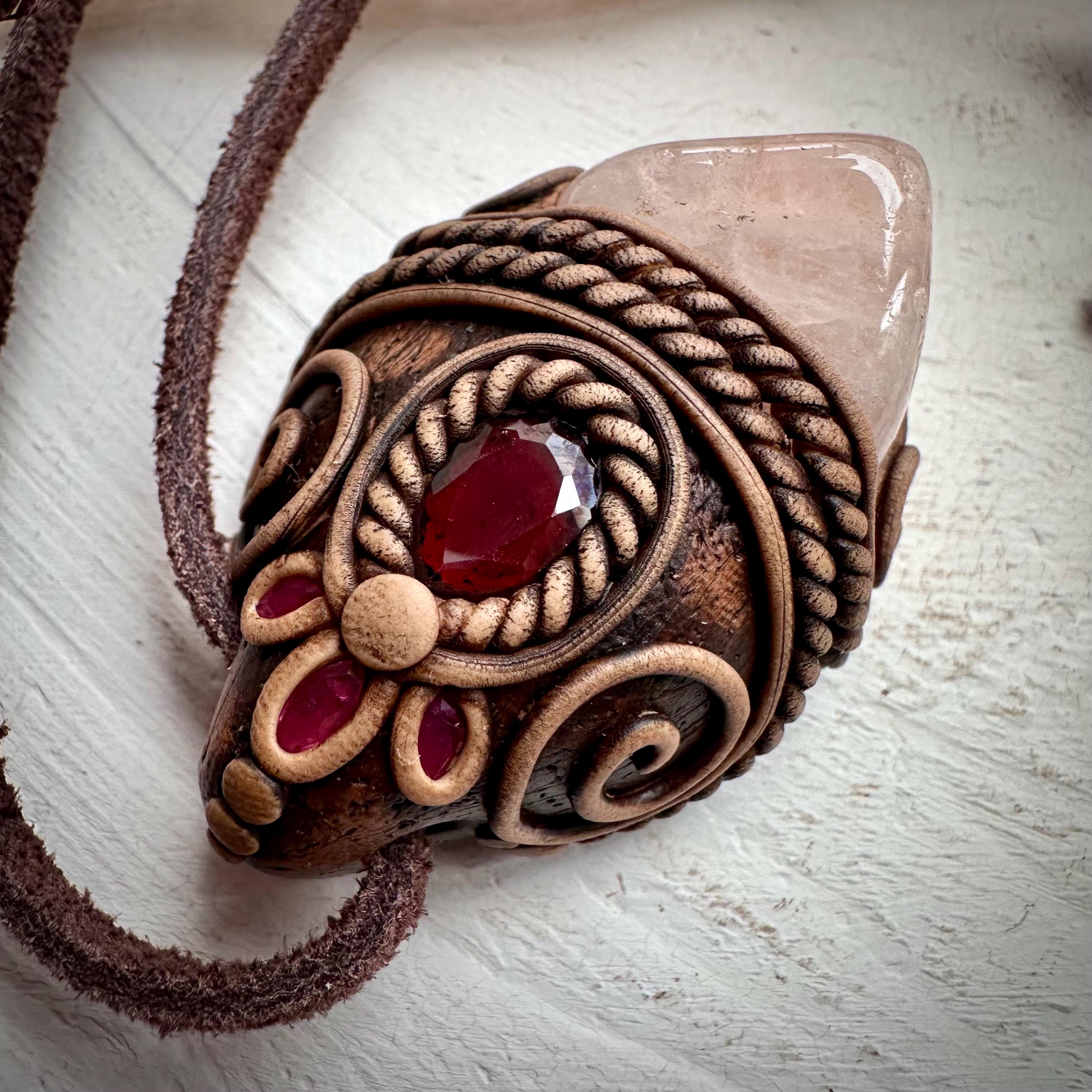 Morganite Red Garnet and Ruby Necklace - FairyGardenGlow