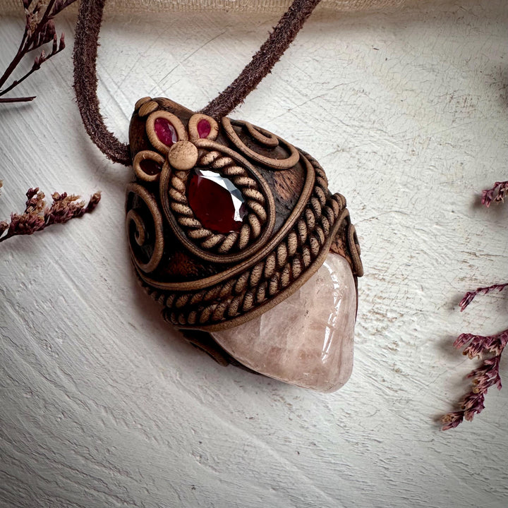 Morganite Red Garnet and Ruby Necklace - FairyGardenGlow