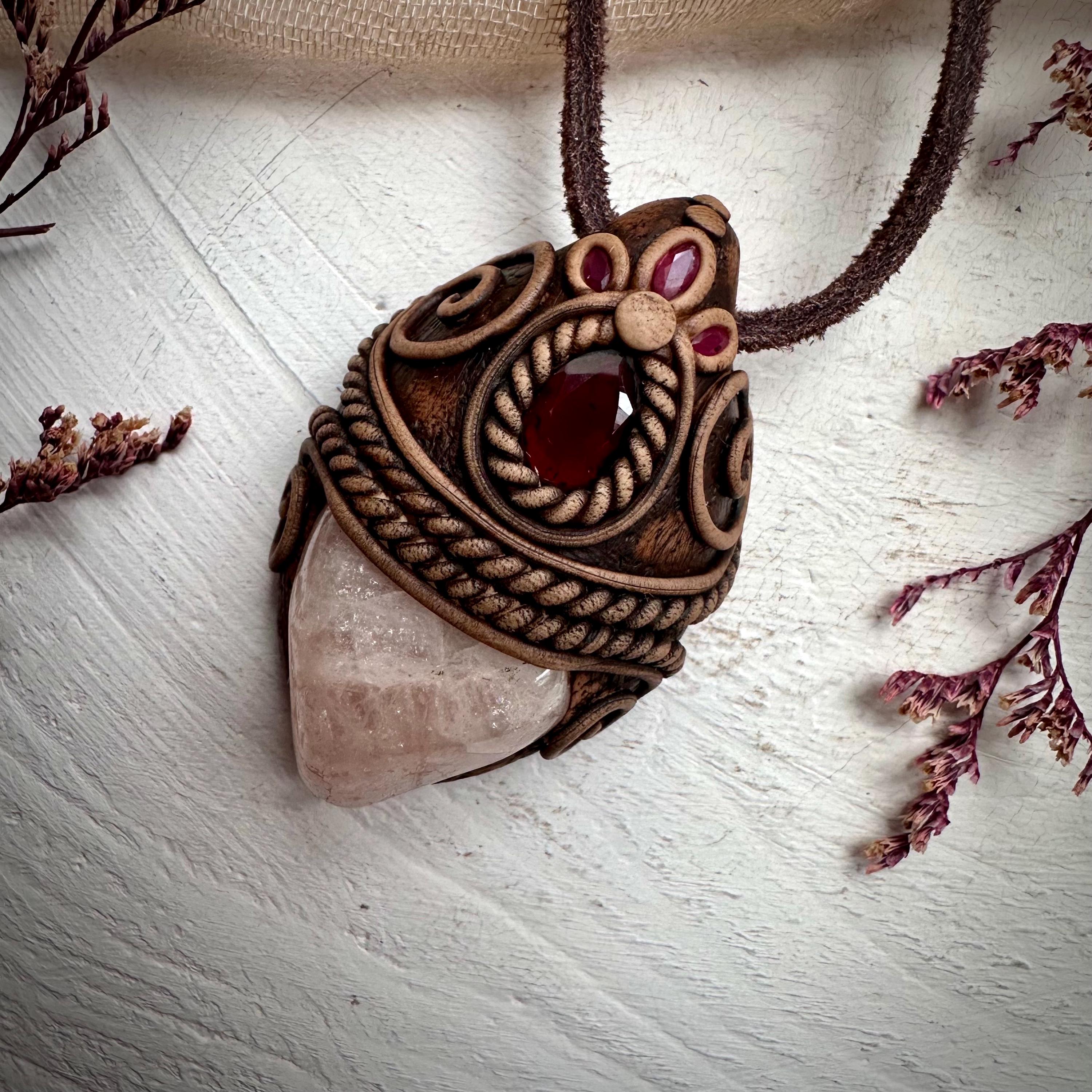 Morganite Red Garnet and Ruby Necklace - FairyGardenGlow