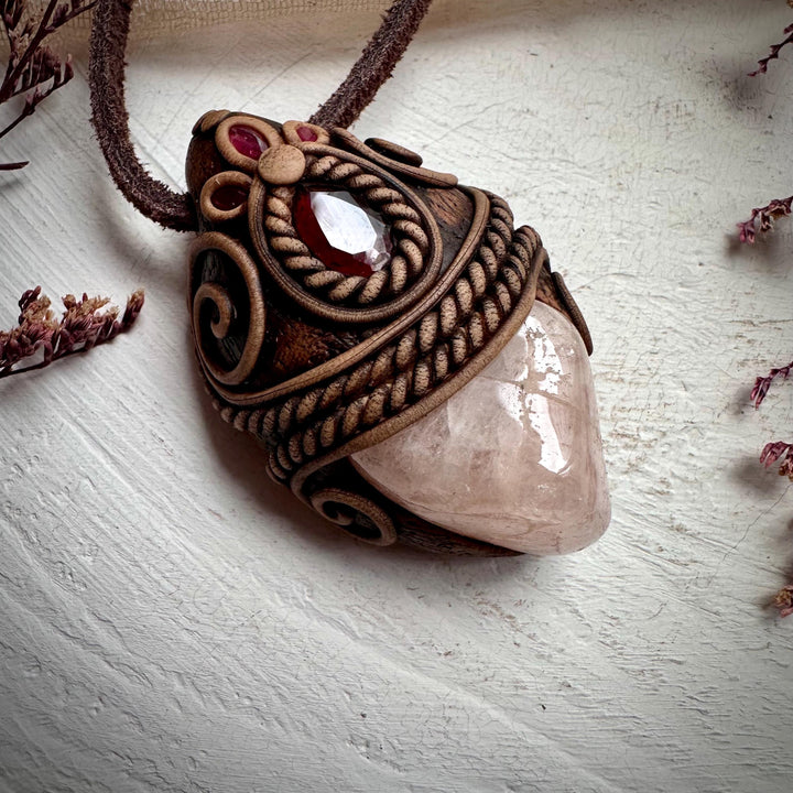 Morganite Red Garnet and Ruby Necklace - FairyGardenGlow