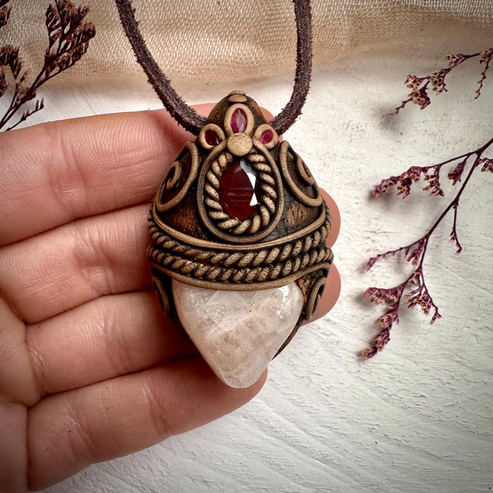 Morganite Red Garnet and Ruby Necklace - FairyGardenGlow