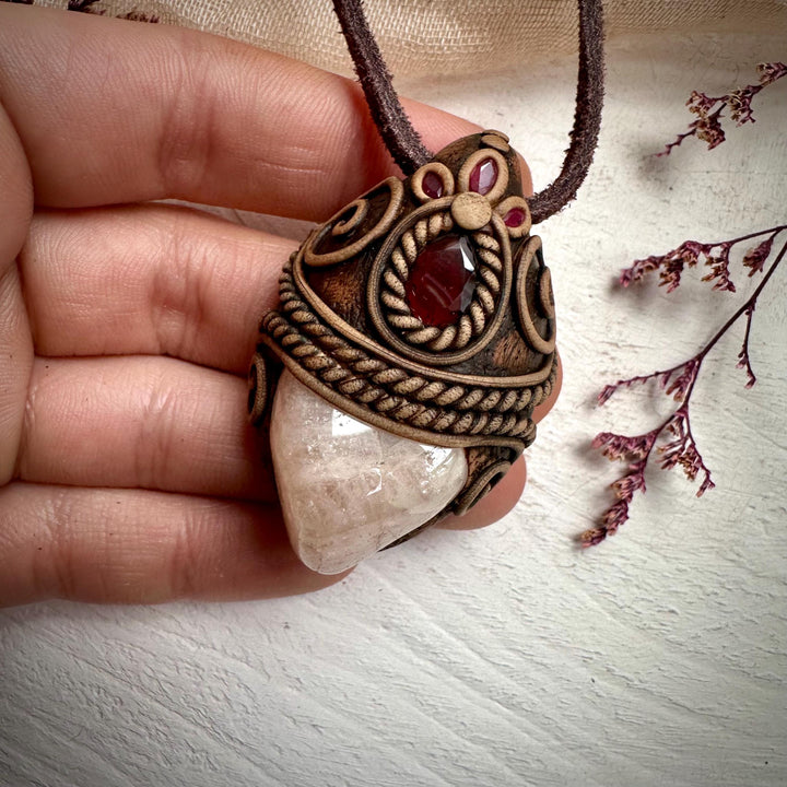 Morganite Red Garnet and Ruby Necklace - FairyGardenGlow