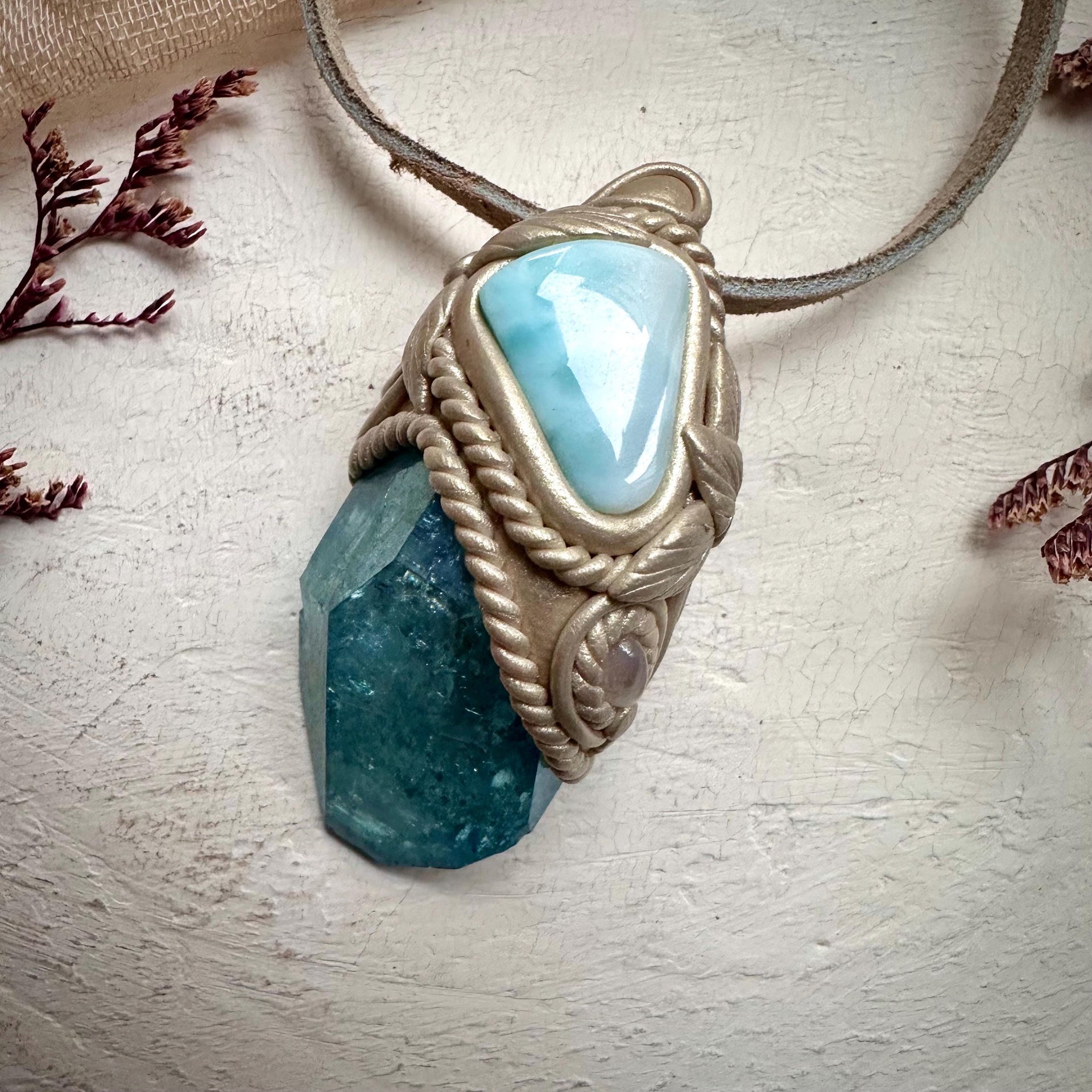 Aqua Aura Quartz Larimar and Moonstone Necklace