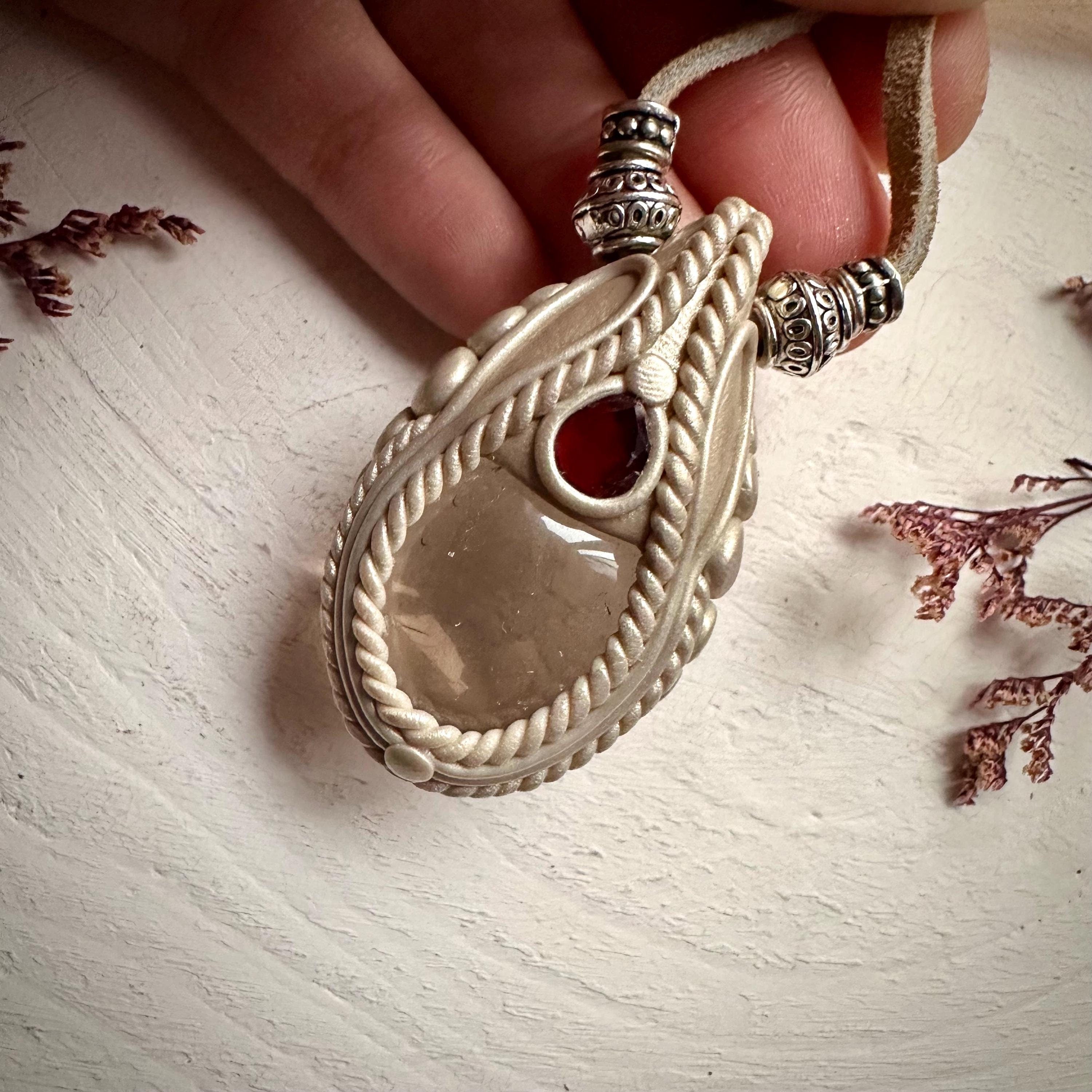 Smoky Quartz and Red Garnet Necklace - FairyGardenGlow