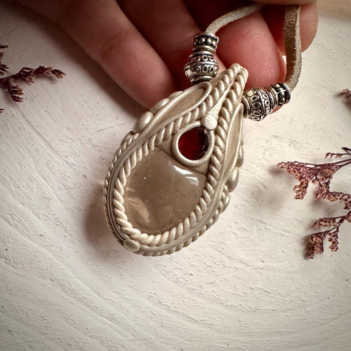 Smoky Quartz and Red Garnet Necklace - FairyGardenGlow