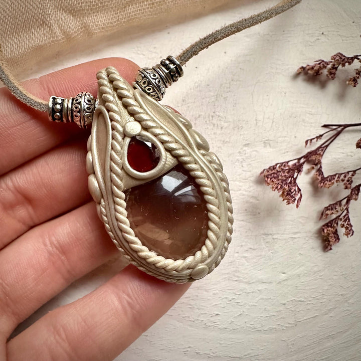 Smoky Quartz and Red Garnet Necklace - FairyGardenGlow