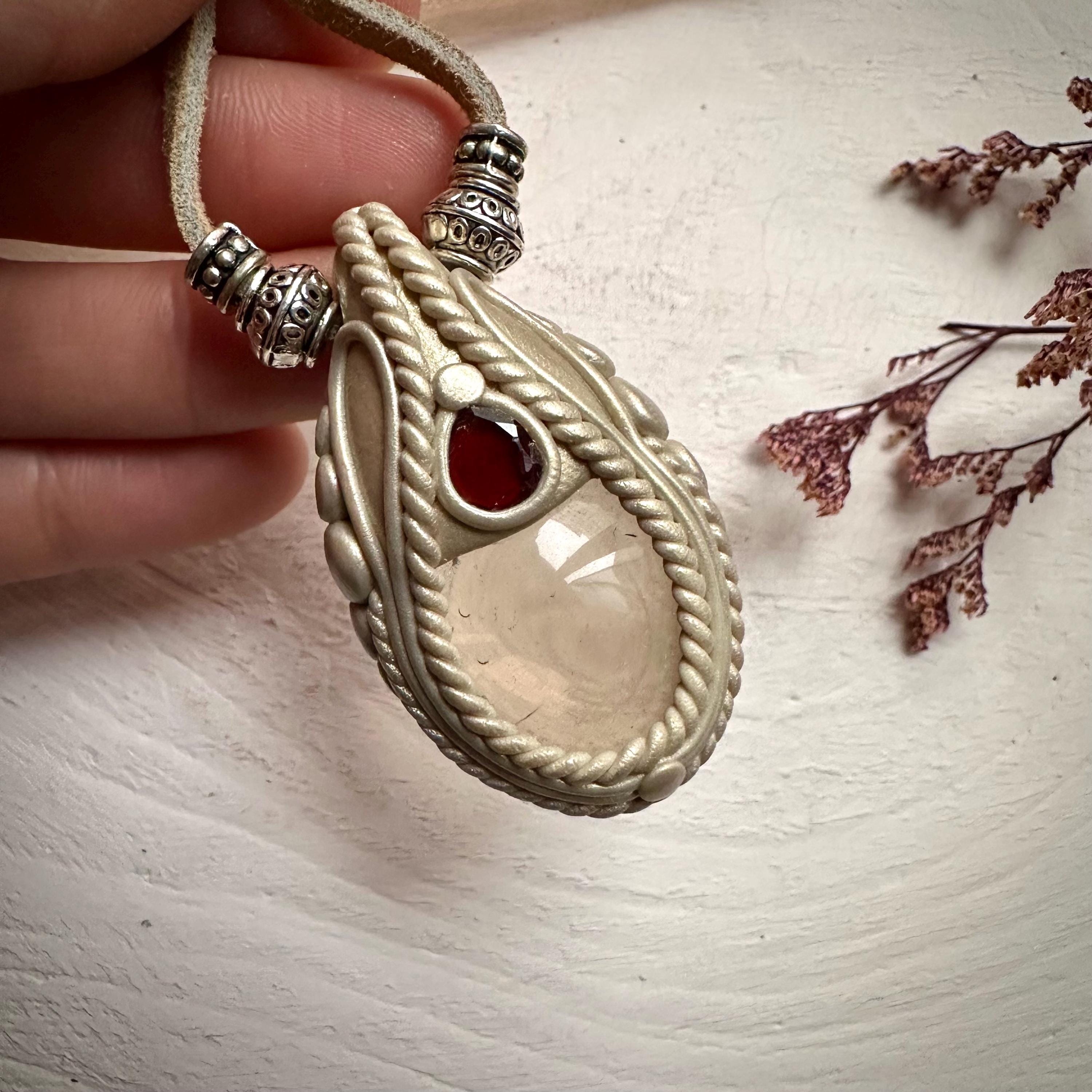 Smoky Quartz and Red Garnet Necklace - FairyGardenGlow