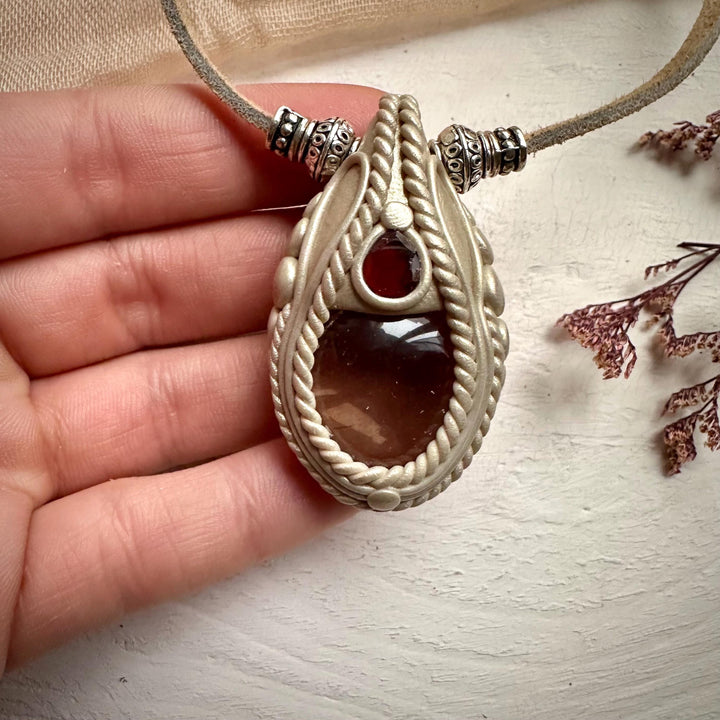 Smoky Quartz and Red Garnet Necklace - FairyGardenGlow